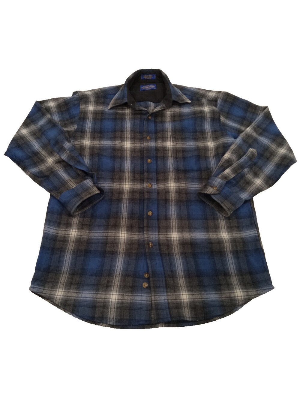 Vintage Pendleton Lodge Shirt Mens Medium Blue Black Shadow Plaid 100% Wool M